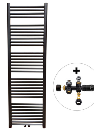 Vtw Living - Handdoekradiator Badkamer met Aansluit Set en Thermostaat - 1600 × 500 mm - Mat Zwart