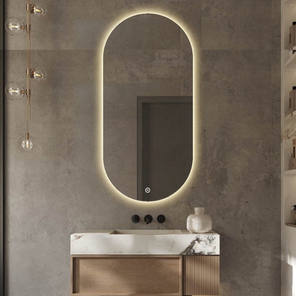 Vtw Living - Badkamerspiegel Ovaal met LED Verlichting en Verwarming 50 x 100 cm
