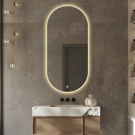 Vtw Living - Badkamerspiegel Ovaal met LED Verlichting en Verwarming 50 x 100 cm
