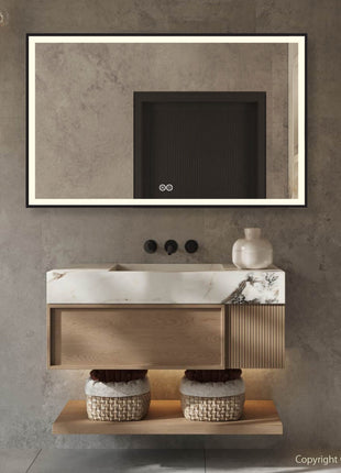 Vtw Living - Badkamerspiegel met Verlichting en Verwarming - Spiegel - Zwart - 120 x 60 cm