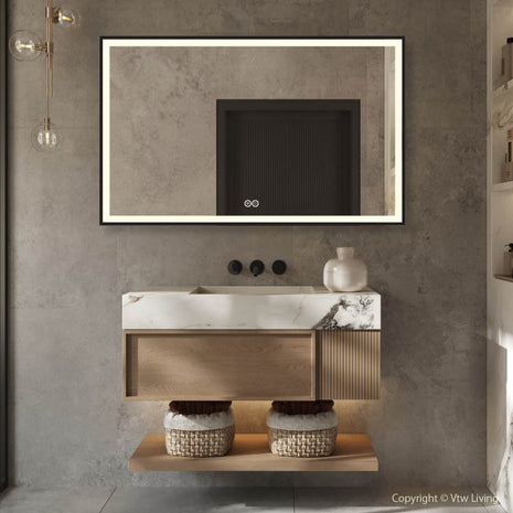 Vtw Living - Badkamerspiegel met Verlichting en Verwarming - Spiegel - Zwart - 60 x 60 cm