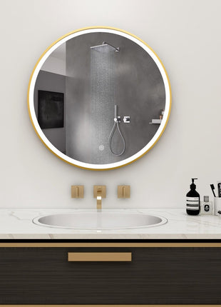 Vtw Living - Badkamerspiegel Goud Rond 60 Cm Spiegel Met Led Verlichting En Verwarming