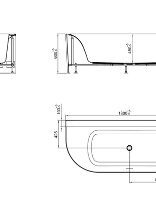 Vtw Living - Hoekbad - Ligbad Glans Wit 180 × 80 Cm - Rechts
