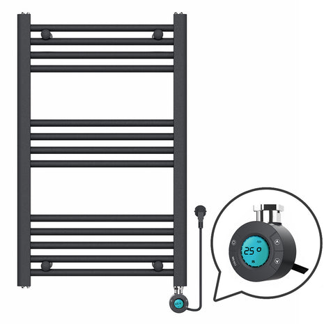 Handdoekradiator Elektrisch met Digitale Thermostaat - Radiator Badkamer - 800 × 500 mm - Mat zwart - 300 Watt