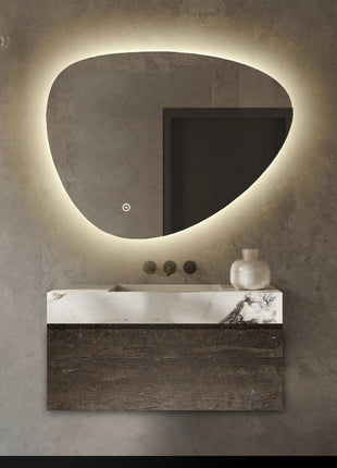 Badkamerspiegel met LED Verlichting - Asymmetrisch - Anti Condens Verwarming - 100 x 70 cm