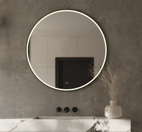 Badkamerspiegel Rond 120 cm met LED Verlichting en Verwarming - Zwarte Rand