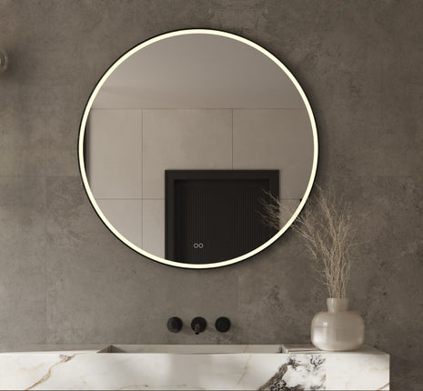 Badkamerspiegel Rond 120 cm met LED Verlichting en Verwarming - Zwarte Rand