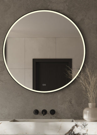 Badkamerspiegel Rond 60 cm met LED Verlichting en Verwarming - Zwarte Rand