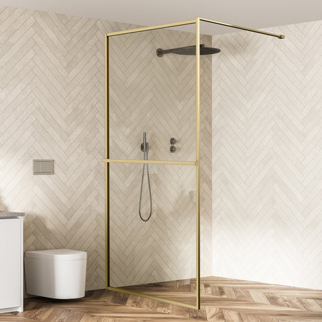 Inloopdouche - Douchwand Goud - Aluminium Raster - Nano Coating - Veiligheidsglas - 100 x 200 cm