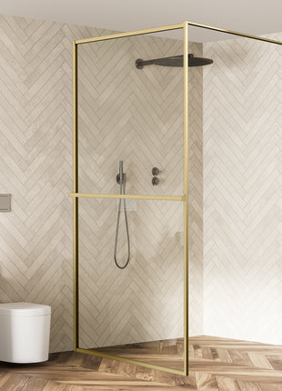 Inloopdouche - Douchwand Goud Aluminium Raster - Nano Coating - Veiligheidsglas - 90 x 200 cm