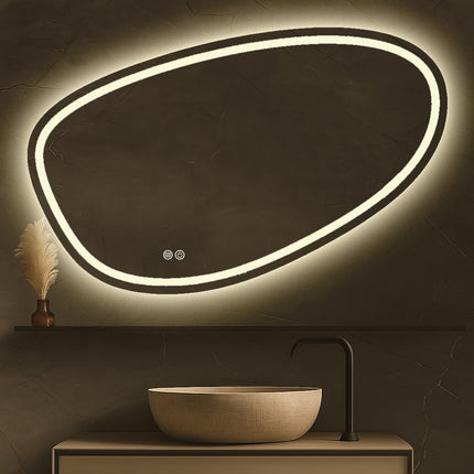 Vtw Living - Badkamerspiegel met LED Verlichting - Asymmetrisch - Spiegel met Verwarming - 90 cm