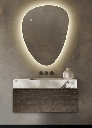 Badkamerspiegel met LED Verlichting - Asymmetrisch - Anti Condens Verwarming - 100 x 70 cm