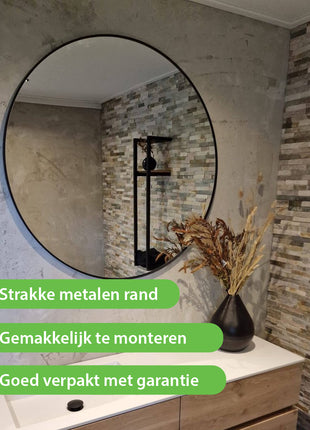 Badkamerspiegel Met Zwart Frame - Zwarte Rand - Spiegel Rond - 80 cm