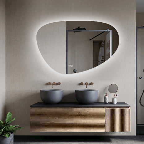 Badkamerspiegel met LED Verlichting - Asymmetrisch - Anti Condens Verwarming - 60 cm