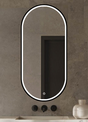 Vtw Living - Badkamerspiegel Ovaal met LED Verlichting en Verwarming Zwart 50 x 100 cm