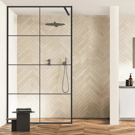 Inloopdouche - Douchewand Mat Zwart Aluminium Raster - Nano Coating - Veiligheidsglas - 100 x 200 cm