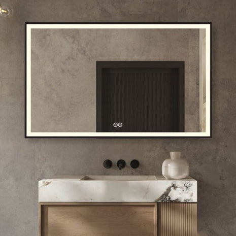 Vtw Living - Badkamerspiegel met Verlichting en Verwarming - Spiegel - Zwart - 120 x 60 cm
