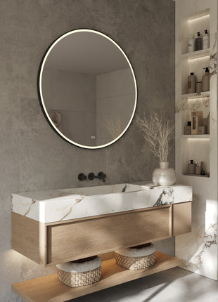 Badkamerspiegel Rond 100 cm met LED Verlichting en Verwarming - Zwarte Rand