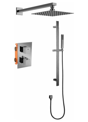 Vtw Living - Inbouw Regendouche met thermostatische mengkraan - Gun metal grijs - 25 cm