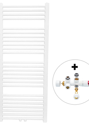 Vtw Living - Handdoekradiator Badkamer met Aansluit Set en Thermostaat - 1200 × 500 mm - Mat Wit