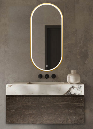 Vtw Living - Badkamerspiegel Ovaal met LED Verlichting en Verwarming Goud 50 x 100 cm