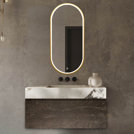 Vtw Living - Badkamerspiegel Ovaal met LED Verlichting en Verwarming Zwart 50 x 100 cm