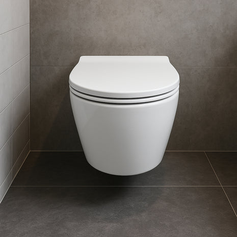 Vtw Living - Hangtoilet Glans Wit - Toiletpot Randloos Met Toiletbril - Softclose Zitting - Hangend