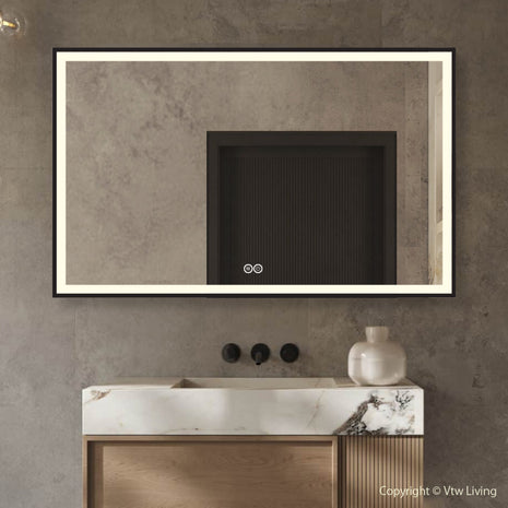 Vtw Living - Badkamerspiegel met Verlichting en Verwarming - Spiegel - Zwart - 125 x 75 cm