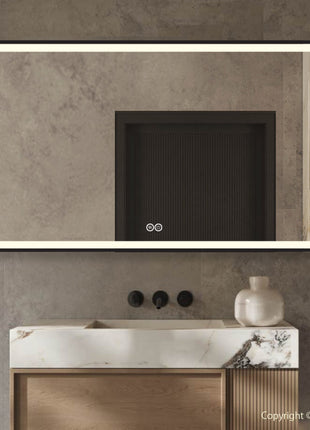 Vtw Living - Badkamerspiegel met Verlichting en Verwarming - Spiegel - Zwart - 60 x 60 cm