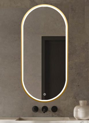 Vtw Living - Badkamerspiegel Ovaal met LED Verlichting en Verwarming Goud 50 x 100 cm