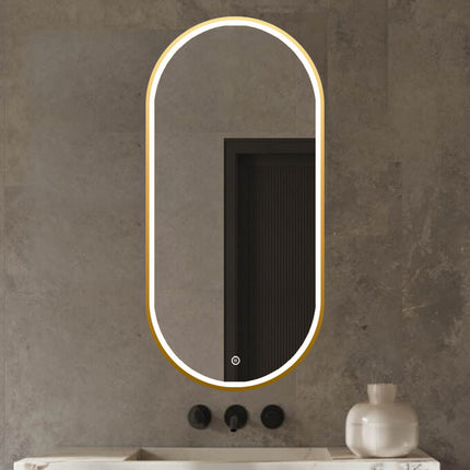 Vtw Living - Badkamerspiegel Ovaal met LED Verlichting en Verwarming Goud 50 x 100 cm