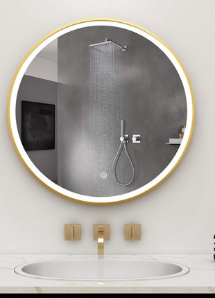 Vtw Living - Badkamerspiegel Goud Rond 80 Cm Spiegel Met Led Verlichting En Verwarming
