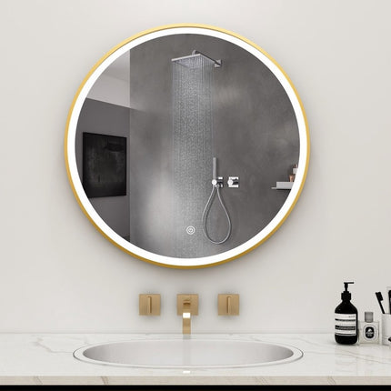 Vtw Living - Badkamerspiegel Goud Rond 80 Cm Spiegel Met Led Verlichting En Verwarming