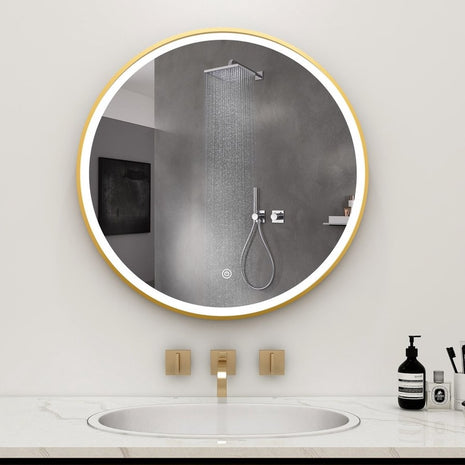 Vtw Living - Badkamerspiegel Goud Rond 80 Cm Spiegel Met Led Verlichting En Verwarming