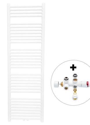 Vtw Living - Handdoekradiator Badkamer met Aansluit Set en Thermostaat - 1600 × 500 mm - Mat Wit