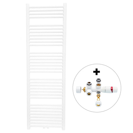 Vtw Living - Handdoekradiator Badkamer met Aansluit Set en Thermostaat - 1600 × 500 mm - Mat Wit