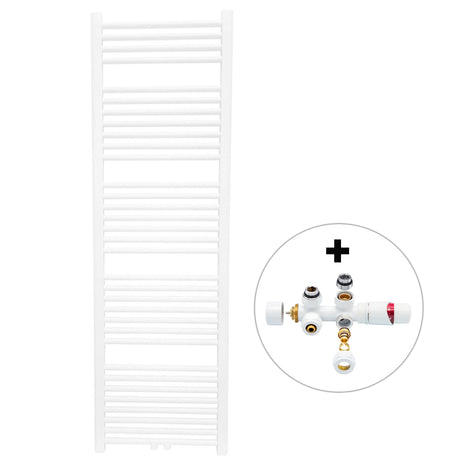 Vtw Living - Handdoekradiator Badkamer met Aansluit Set en Thermostaat - 1600 × 500 mm - Mat Wit