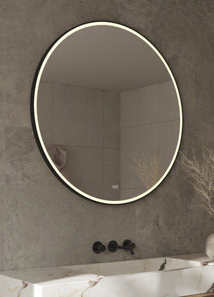 Badkamerspiegel Rond 120 cm met LED Verlichting en Verwarming - Zwarte Rand