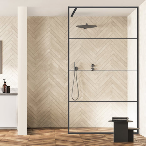 Inloopdouche - Douchwand Mat Zwart Aluminium Raster - Nano Coating - Veiligheidsglas - 90 x 200 cm