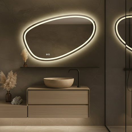 Vtw Living - Badkamerspiegel met LED Verlichting - Asymmetrisch - Spiegel met Verwarming - 90 cm