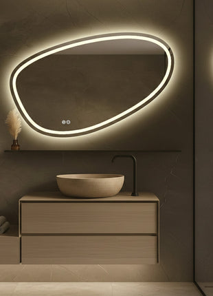 Vtw Living - Badkamerspiegel met LED Verlichting - Asymmetrisch - Spiegel met Verwarming - 120 cm