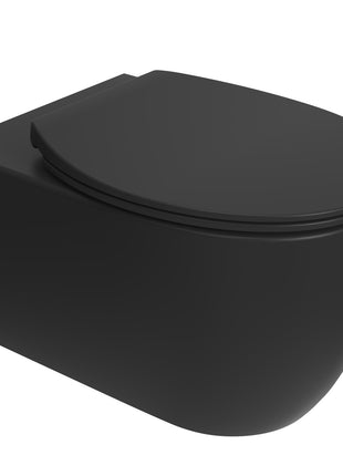 Vtw Living - Hangtoilet - Toiletpot Randloos met Toiletbril Softclose Zitting - Hangend - Mat Zwart