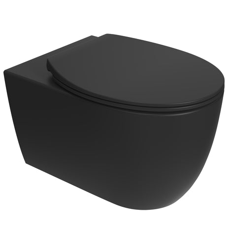 Vtw Living - Hangtoilet - Toiletpot Randloos met Toiletbril Softclose Zitting - Hangend - Mat Zwart