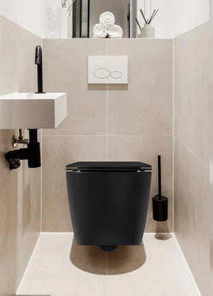 Vtw Living - Hangtoilet - Toiletpot Randloos met Toiletbril Softclose Zitting - Hangend - Mat Zwart