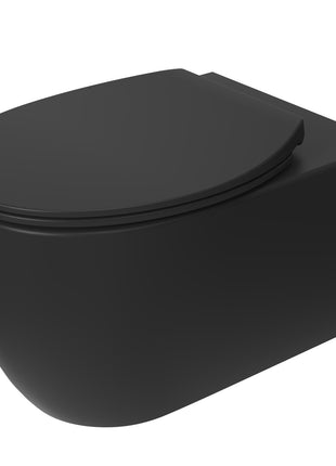 Vtw Living - Hangtoilet - Toiletpot Randloos met Toiletbril Softclose Zitting - Hangend - Mat Zwart