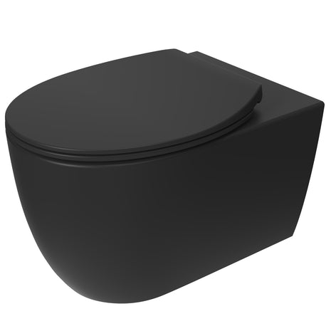 Vtw Living - Hangtoilet - Toiletpot Randloos met Toiletbril Softclose Zitting - Hangend - Mat Zwart