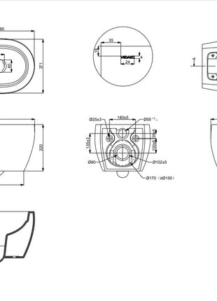 Vtw Living - Hangtoilet - Toiletpot Randloos met Toiletbril Softclose Zitting - Hangend - Mat Zwart