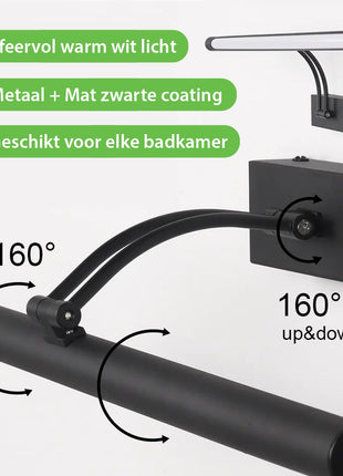 Vtw Living - Spiegellamp - Badkamerverlichting - Zwart - 55 cm