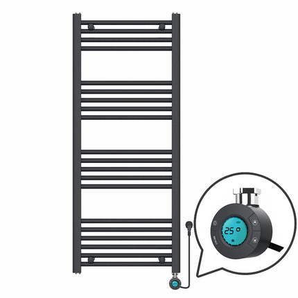 Handdoekradiator Elektrisch met Digitale Thermostaat - Radiator Badkamer - 1200 × 500 mm - Mat zwart - 500 Watt