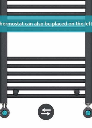 Handdoekradiator Elektrisch met Digitale Thermostaat - Radiator Badkamer - 1200 × 500 mm - Mat zwart - 500 Watt
